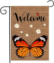 Butterfly Garden Flag,  Welcome Monarch Butterfly Garden Flag Butterfly lovers Burlap Vertical Double Sided Yard Flags, Keep Flying if You Have Wings Outdoor Indoor Lawn Home
