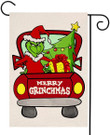 Christmas Garden Flag, Merry Grinchmas Christmas Small Garden Flag Vertical Double Sided Burlap Red Truck with Green Tree Yard Outdoor Decoration