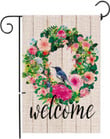 Spring Garden Flag, Welcome Flower Wreath Spring Garden Flag,Yard Burlap Welcome Garden Flag Double Sided,Spring and Summer Rustic Garden Decoration Sign,Small Garden Flags