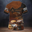 3D Print Brown T Shirt For A Drummer, Drum Print On Shirt Leather Pattern, Custom Shirt For A Drummer