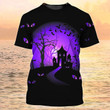 3D All Over Print Halloween Night Shirt For Couple, Black And Purple Halloween Tshirt