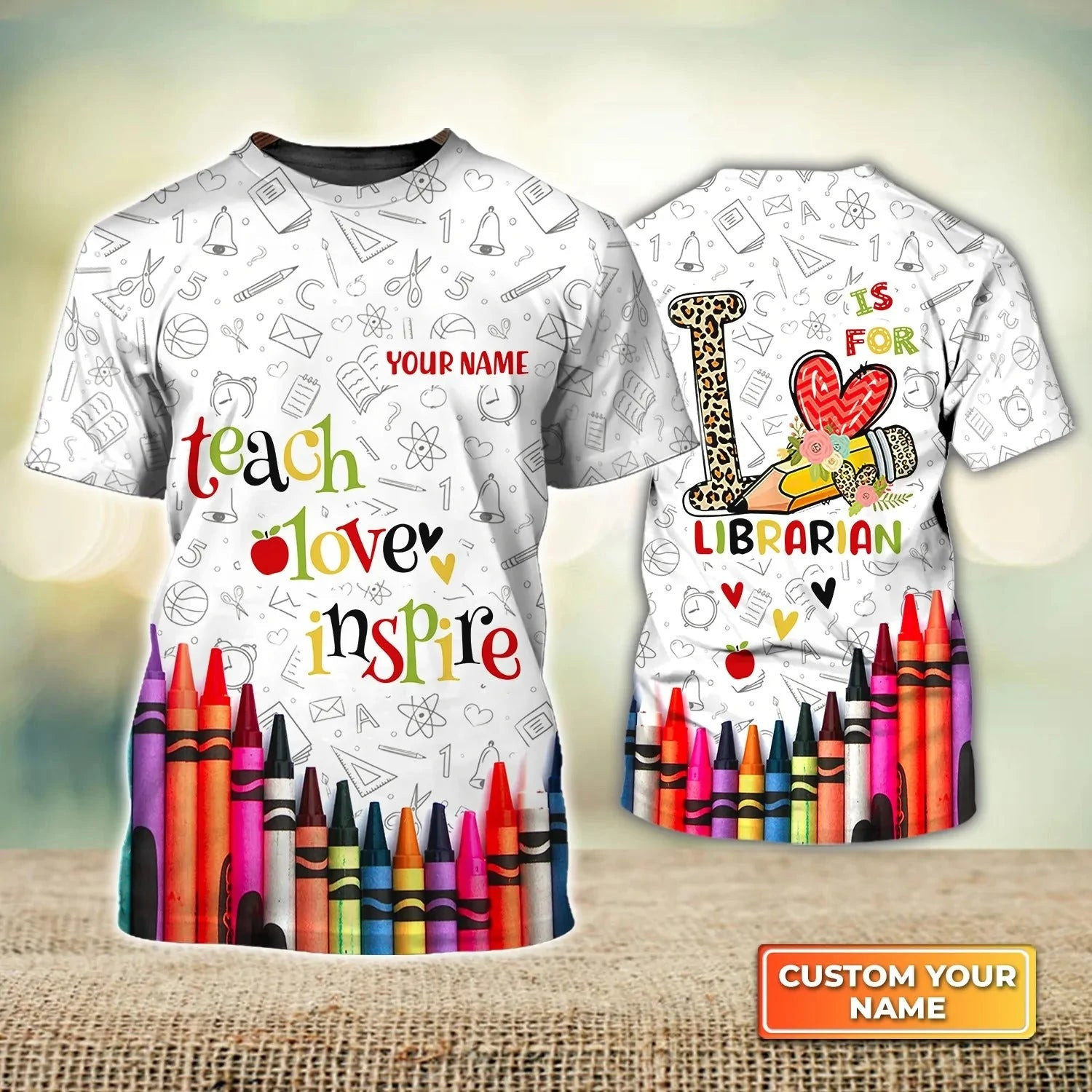 Custom 3D All Over Print Teacher Shirt, L Is For Librarian, Teach Love Inspire Shirt, Gift For Teacher