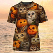 Owl Halloween Shirts 3D All Over Printed Owl And Pumpkin Halloween T Shirt