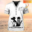 Pet Groomer Shirt Pets Grooming Uniform White Pet Salon Personalized Name 3D Tshirt