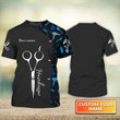 Customized Black 3D Barber Tshirt Scissors Barber Stylist Barber Shop Uniform Barber Gifts