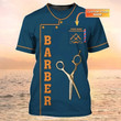 Personalized 3D All Over Print Barber Navy Shirt, Barber Logo Sublimation On Tshirt, Gift For Barber Shop