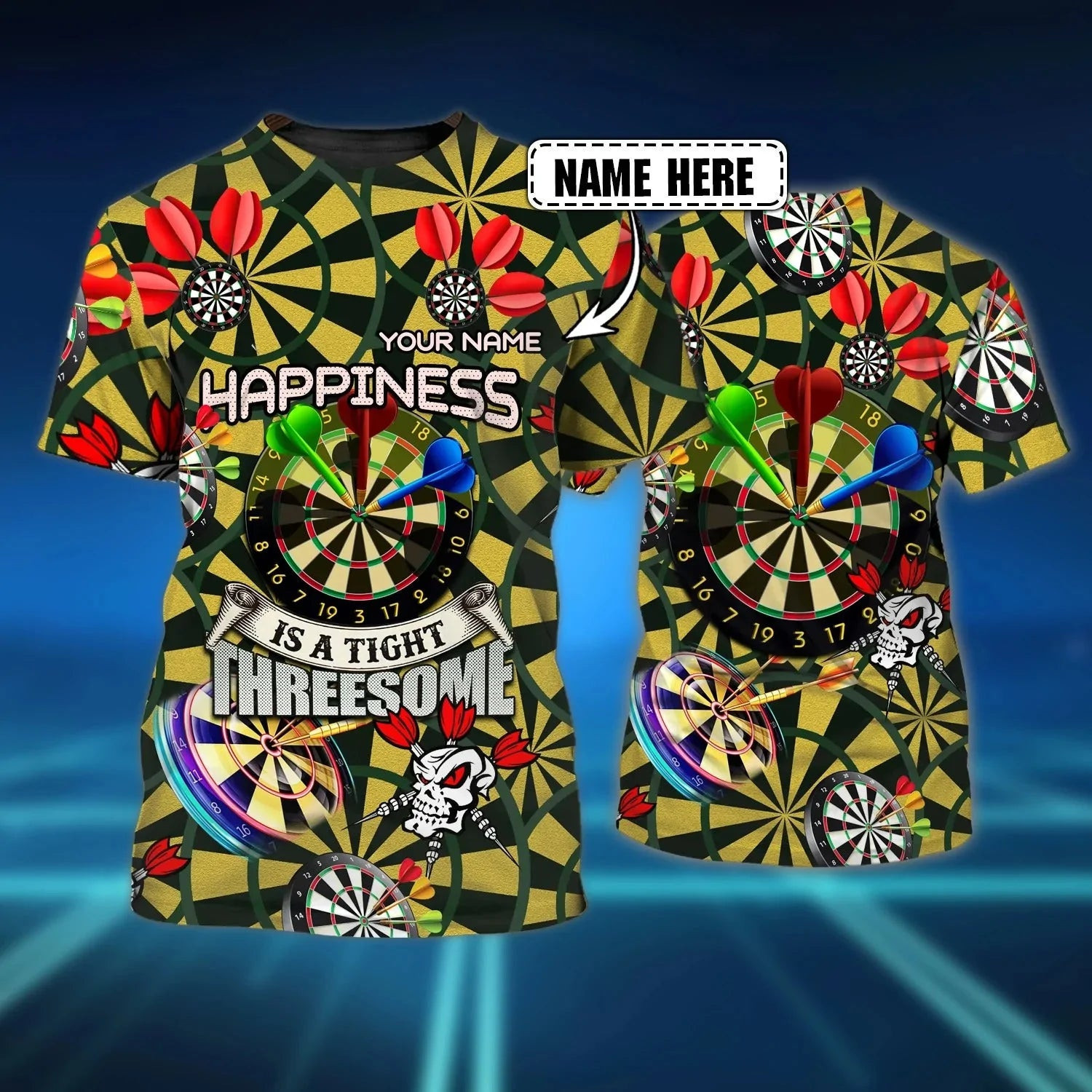 Personalized Name Happiness Dart 3D Shirt Cool Dart Player Uniform Shirts Men Women