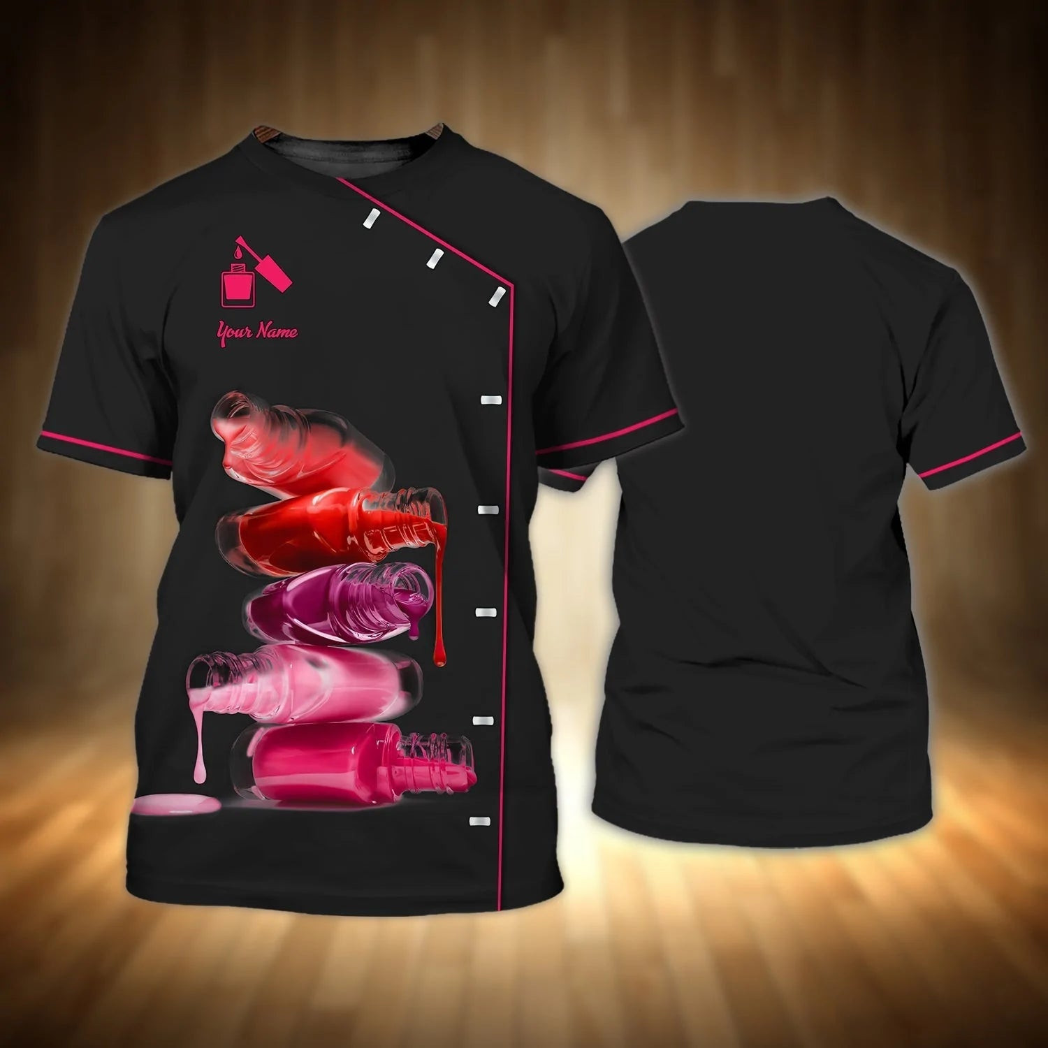 3D All Over Printed Black T Shirt For Nail Man, Women Nail Shirt, Nail Shirt