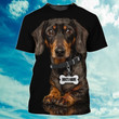 Custom Name Love Dachshund 3D Full Printed T Shirt, Black Shirt For Dog Lovers