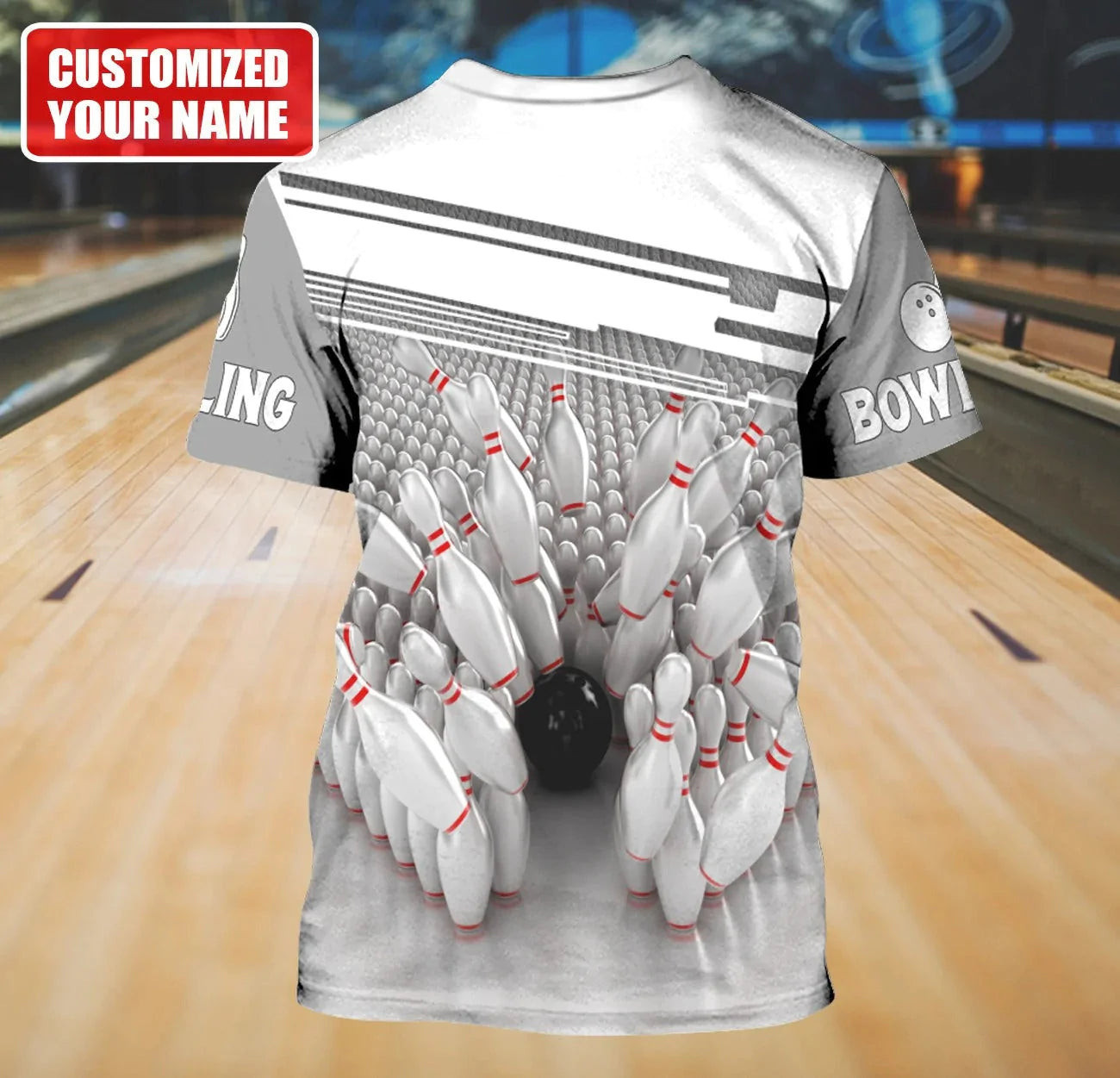 Personalized Name 3D All Over Printed Grey Bowling Shirt Men Women