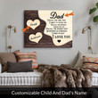 Personalized Dad Heart Canvas Father's Day Unique Birthday Gifts for Dad from Son Daughter Presents for Dad Wall Art Home Decor