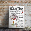 To My Bonus Mom Canvas Wall Art, Mother's Day Gift From Kids Daughter Son, Home Wall Decoration