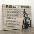 Personalized Football Life Lessons Canvas Wall art, Valentine Birthday Gift For Men Boy Football Lover, Custom Name and Number, home room Decorating