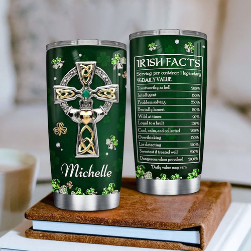 Personalized Irish Facts Celtic Cross Jewelry Drawing Stainless 20oz 30oz Tumbler, St Patrick's Day Gifts for Irish Women Men Family
