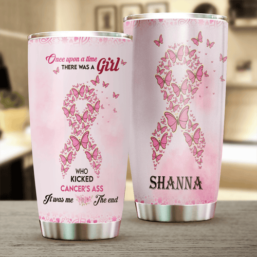 Personalized Breast Cancer Tumbler, Breast Cancer Survivor Girl Steel Tumbler, Pink Ribbon Tumbler, Cancer Treatment Care Gift, Gift For Her