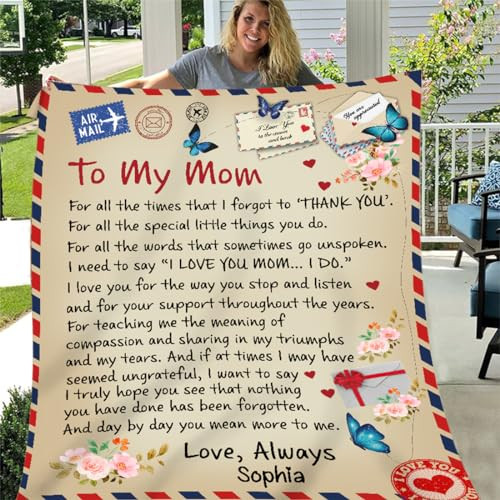 To My Mom Blanket From Son Daughter, Personalized Giant Post Card Blanket, Son Daughter To Mother Blanket