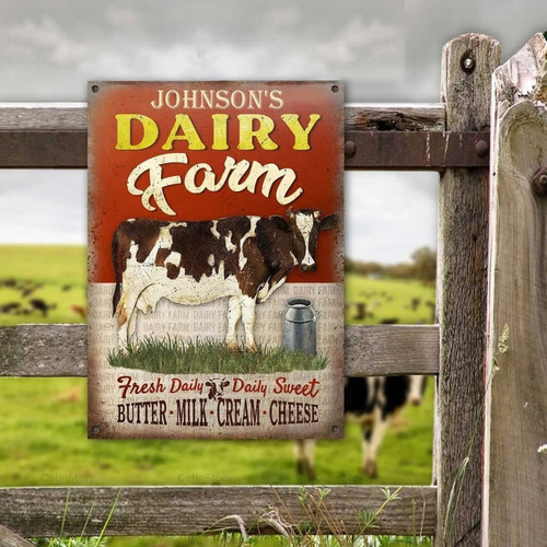 Custom Cow Dairy Farm Sign, Daisy Sign Fresh Milk, Creamy Butter Customized Vintage Metal Sign
