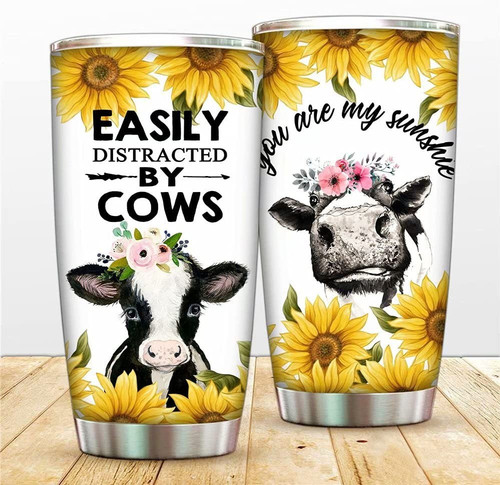 Sunflower Cow Tumbler Stainless Steel, Cattle Travel Cup with Lid Vacuum Insulated Coffee Mug, Heifer Tumbler for Men Boys Friends Girls