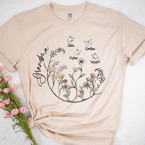 Customized Flower Grandma T - Shirt with Kids Names, Floral T-Shirt For Grandma, Nana, Mimi, Mama, Flower Grandma T-Shirt 2024