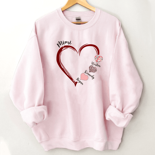 Custom Grandma Heart Sweatshirt, Grandma Sweatshirt with Hands, Nana, Mimi, Mama, Flower Grandma Sweatshirt
