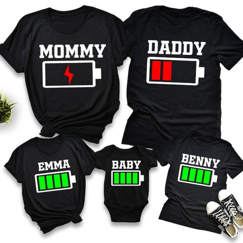 Battery Family Shirts, Custom Name Battery Family Matching Shirts, Daddy Mommy Baby And Kid Matching Shirts, Battery Matching Outfits