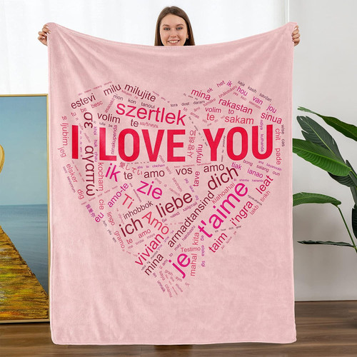 Multicolor Choices Blanket, I Love You In Other Languages Heart Shaped Blanket Gift For Wife Husband Boyfriend Girlfriend, Valentine Gift For Couple
