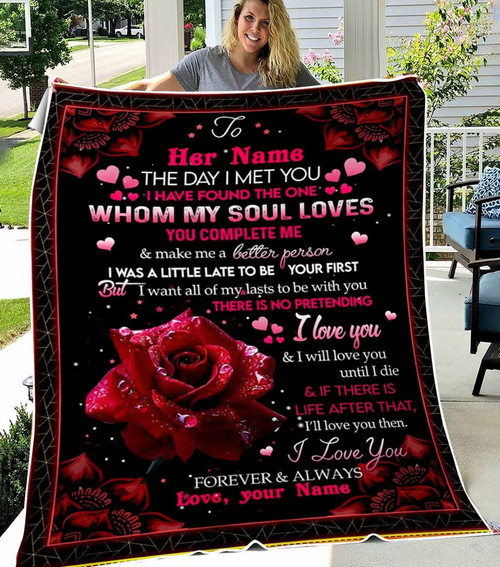 Custom Name Red Rose Blanket Gift To Wife From Husband, Love Words Blanket Send To Wife On Christmas Valentine Birthday Wedding Annniversary