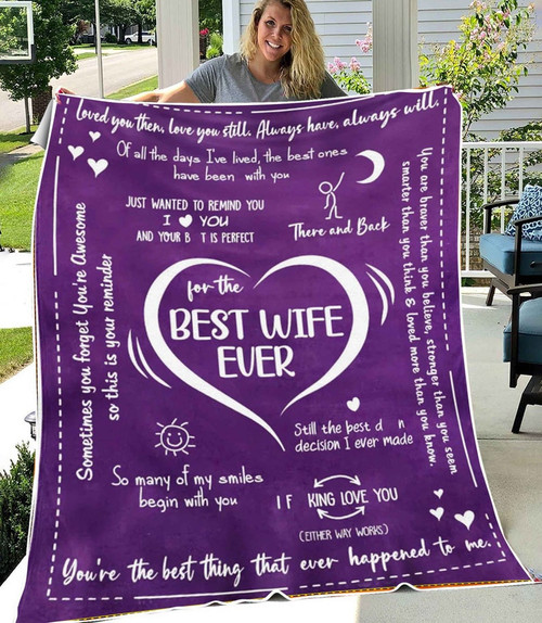 Custom Multicolor Blanket Best Wife Ever, Blanket Gift For Best Wife Ever, Unique Surprise Gift To Your Wife On Valentine Birthday Wedding Anniversary