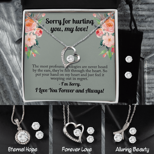 Custom Apologize Message Jewelry Gift For Her, 14K White Gold Necklace Set, Eternal Hope, Forever Love, Alluring Beauty, Jewelry Set Gift