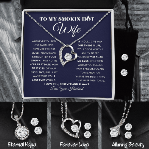 Custom To My Smoking Hot Wife Gift, 14K White Gold Jewelry Set, Meaningful Message Gift For Wife On Christmas Valentine