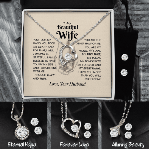 Personalized Couple Holding Hand Meaningful Message Gift For Wife Girlfriend, 14K White Gold Jewelry Set, Necklace And Earrings, Valentine Gift