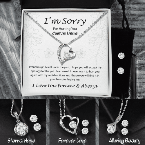 Personalized Sorry Message Gift For Girlfriend, 14K White Gold Necklace, I'm Sorry For Hurting You, Eternal Hope, Forever Love, Alluring Beauty
