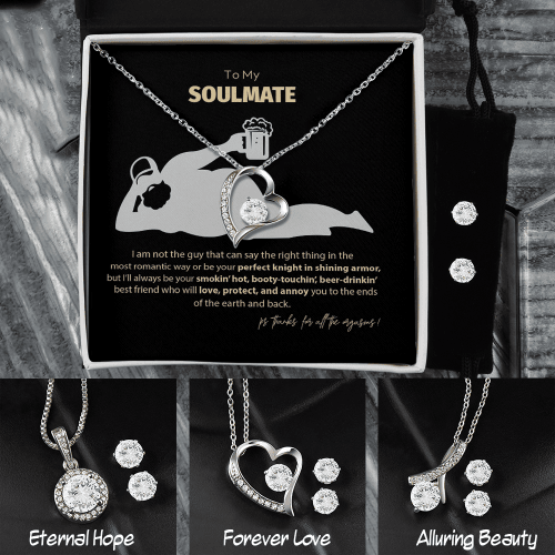 Funny Message Gift For Wife From Husband, 14K White Gold Jewelry Set, Funny Valentine Gift For Wife Girlfriend, Soulmate