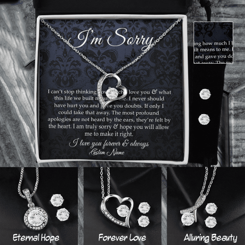 Custom Name Apologize Message Gift, 14K White Gold Necklace, Wife Necklace, Forgiveness Gift, Eternal Hope, Forever Love, Alluring Beauty, Sorry Gift