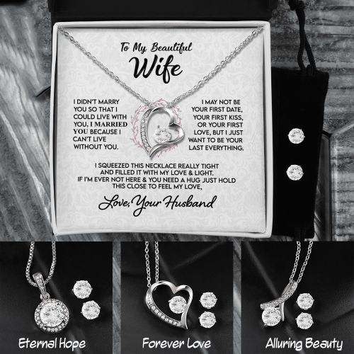 Personalized To My Wife Message Gift From Husband, 14K White Gold Necklace And Earrings, Jewelry Set Gift For Her, Girlfriend Gift On Valentine