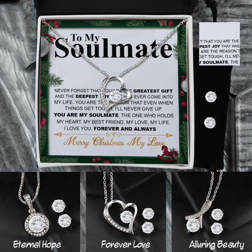 Christmas 14K White Gold Jewelry Set Gift To My Soulmate, Christmas Gift For Her, Necklace And Earrings Set, Jewelry Gift For Wife Or Girlfriend
