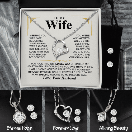 Personalized Letter To Her Message Gift, 14K White Gold Jewelry Set, White Gold Necklace And Earring Gift For Her From Husband, Boyfriend