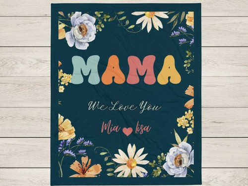 Custom Gift For Mom, Name Blanket Gift For Mama, Mom Birthday, Gift for Grandma, Floral Mom Gift