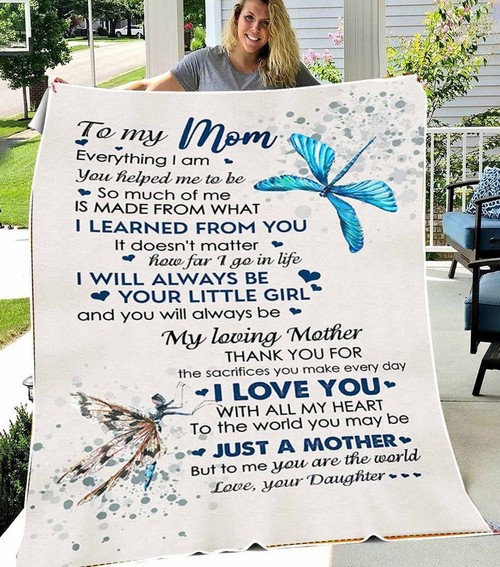 Custom To My Mom Dragonfly Fleece Sherpa Blanket, Gift Blanket for Mom Gift for Mom, Blanket Son to Mom, Mother's Day Blanket