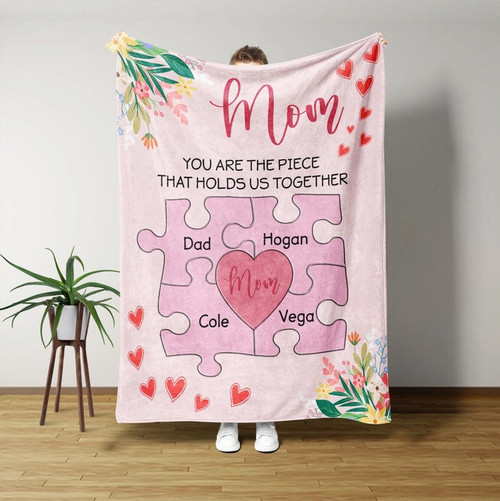 Personalized Name Puzzle Blanket, Mother's Day Gift, Gift From Daughter Or Son Blanket, Mother Blanket, Mom Blanket, Family Blanket