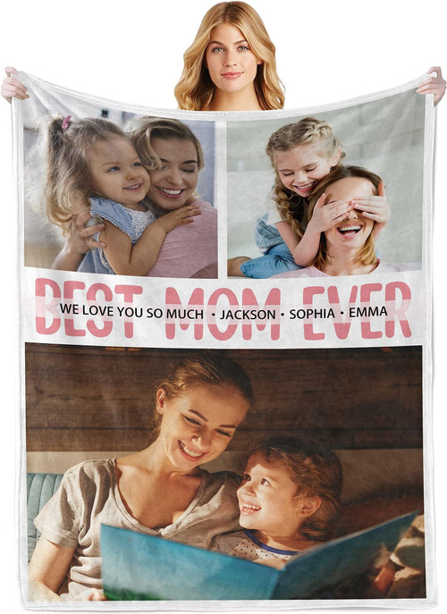 Personalized Gifts for Mom from Daughter, Custom Blanket with Photos, Best Mom Ever