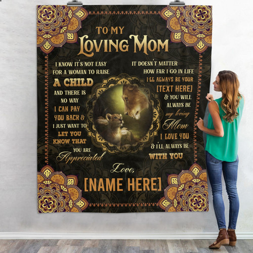 Personalized Lion Mom And Baby Blanket, Golden Pattern Blanket Gift From Daughter Son To Mother On Christmas Birthday