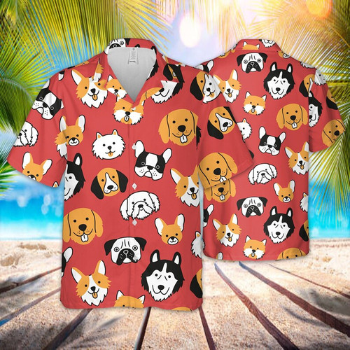 Red Heads Of Different Breeds Dogs Corgi, Pug, Chihuahua, Terrier, Husky Hawaiian Shirts, Funny Dogs Short Sleeve Button Down Shirt, Summer Gift