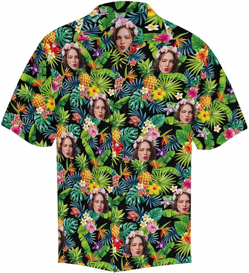 Custom Face Pineapple Leaf Short Sleeve Hawaiian Shirt, Personalized Photo Button Shirts, Beach Gift