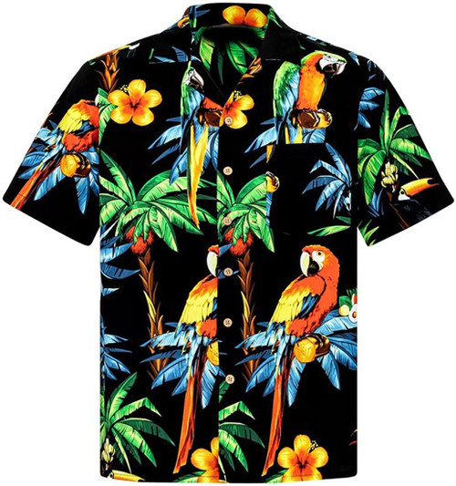 Night Forest Parrot Hawaiian Shirts - Natural Lover Button Down Men Hawaiian Shirts Short Sleeve