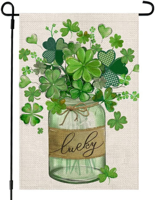 St Patrick's Day Flag, Garden Flag, Clovers Bottle, Lucky Shamrocks, Lucky Gift For St Patrick Day, Garden Decor