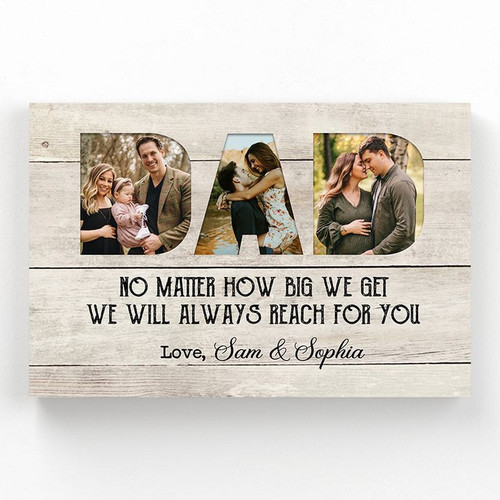 Family Gift For Dad, Wall Art Canvas, Custom Phot And Name, We Will Always Reach For You, Father's Day Gift From Wife And Kids, Wall Decor