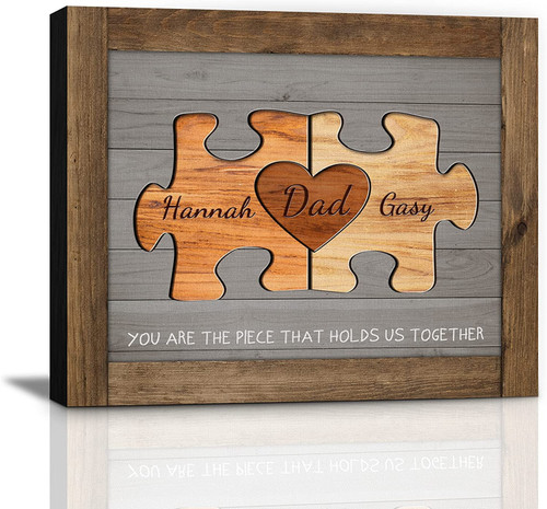 Custom Dad Puzzle Piece Sign Canvas Prints Personalized Father's Day Gifts For Dad Husband From Son Daughter Wife Dad Birthday Gift Idea