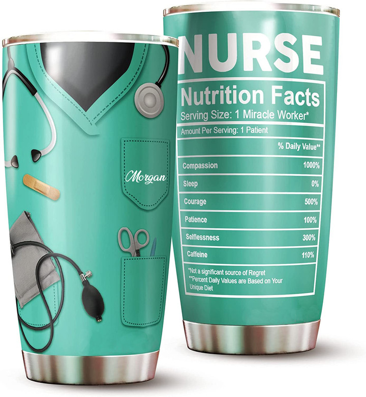 Personalized Nurse Nutrition Fact Tumbler, Custom Name Nurse Scrubs Tumbler