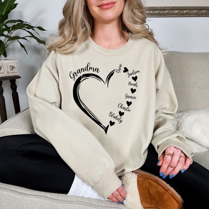 Personalized Grandma And Grandkids Heart Sweatshirt, Best Gifts For Mother's Day, Gift For Grandma Mimi Nana Gigi Grammy